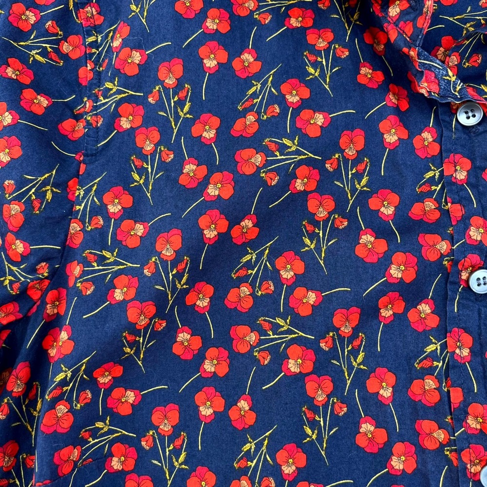 J.Crew Shirt Button Down Blouse Top Navy Red Poppy Floral Liberty of London 8 - Picture 5 of 6